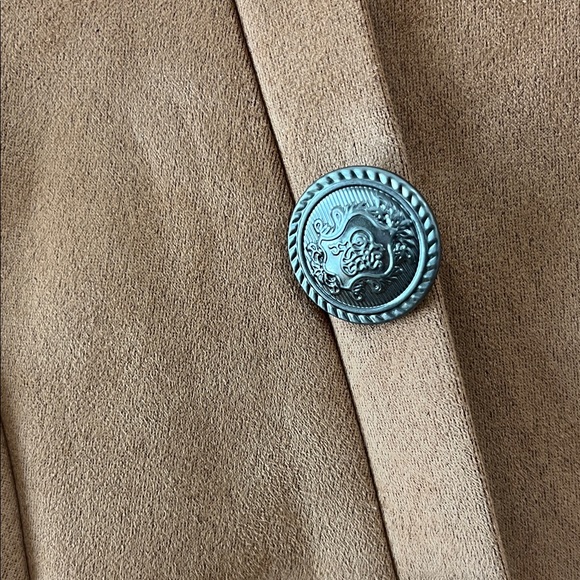 Women's Tan Faux Suede Open Front Button Detail Blazer Jacket Size Medium - Picture 5 of 13